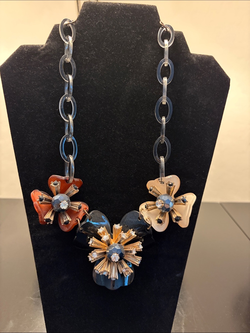 Statement Floral Pendant Necklace in Black, Red, and Cream